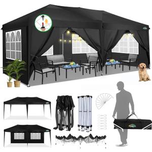 COBIZI Canopy 10x20 Pop Up Canopy Tent with 6 Sidewalls Outdoor Party Tent 10x20 Waterproof Commercial Instant Shelter UPF 50+ Portable Gazebo Wedding Tents for Parties Car Port Vender Events(Black