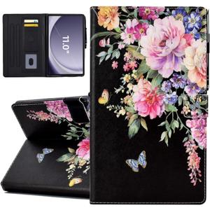 Case for Samsung Galaxy Tab A11+ Plus/A9+ Plus 11 Inch 2026/2024, Cute PU Leather Stand Protective Cover for Galaxy Tab A11+/A9+ Tablet, Auto Wake/Sleep - Flowers