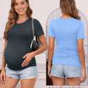 Huukeay 4 Pack Women's Maternity Shirts, Crew Neck Maternity Top Short Sleeve Casual Cotton Tee Side Ruched Pregnancy Clothes (Large, Black, Pink, Light Blue, Dark Gray)