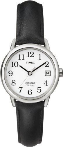 Timex Women's Easy Reader 25mm Watch – Silver-Tone Case White Dial with Black Leather Strap