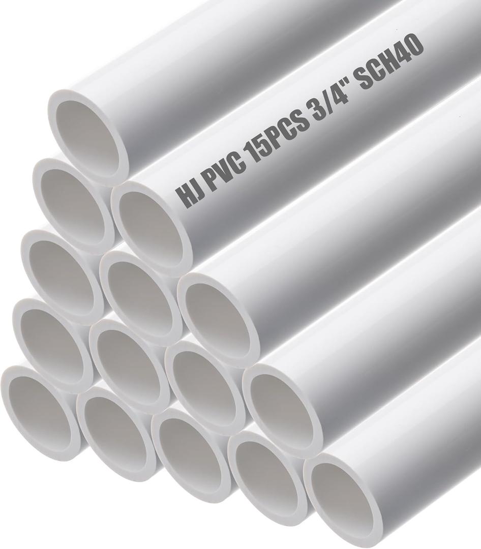 HJ 4FT Feet PVC Pipe 15PCS White Sch40 Industrial Pipes (3/4") (0.75 Inch)