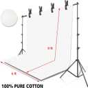 HYJ-INC Photo Background Support System with 8.5 x 10ft Backdrop Stand Kit, 100% White Cotton Muslin Backdrop,Clamp, Carry Bag for Photography Video Studio