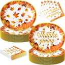 2 x 100Pcs Thanksgiving Oval Paper Plates and Napkins Set, 10" x 12" Large Disposable Party Plates for Fall Party and Thanksgiving Day