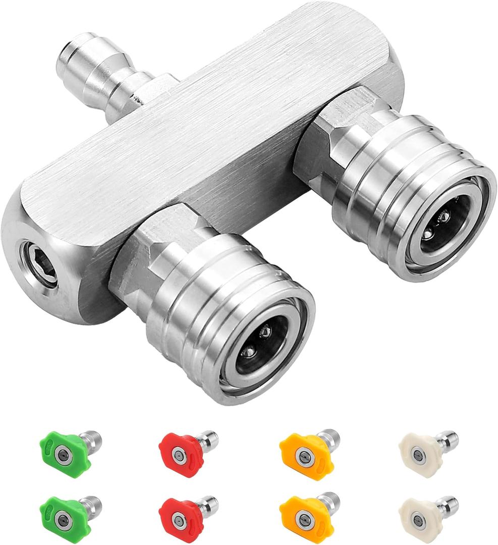 2-in-1 Pressure Washer Tips, Dual Pressure Washer Nozzle Tip with 8 Power Washer Spray Tips (0/15/25/40), 5000 PSI High Pressure Nozzle Set, 1/4" Quick Connect for Cars/Driveways/Patios
