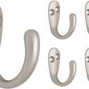 Franklin Brass (5-Pack) Single Wall Hooks 1-Prong Coat/Hat Matte Nickel Hooks for Hanging Wall Mount Hanger Clothes, Purse, Bag, Towel Organization Decorative Wall Hooks FBSPRH5-MN-C
