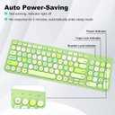 Wireless Keyboard and Mouse Combo, Retro Typewriter Keyboard with Round Keycaps, 2.4GHz USB Cute Wireless Keyboard Mouse for Computer, Desktop, Laptop (Green Colorful)