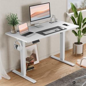 Electric Adjustable Height Standing Desk - 40 x 24 inch Sit to Stand Up Desk with Splice Board, Rising Home Office Computer Table with 2 Hook and Wire Hole for Work (40 x24 Inch, White1)