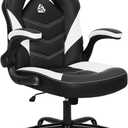 N-GEN Video Gaming Chair Ergonomic Computer Desk Office Chair with Lumbar Support Adjustable Height Swivel Wheels Flip-Up Arms PU Leather Home and Office (White), 26 inches x 25 inches x 43 inches