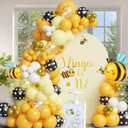 Bee Balloon Arch Kit, Black Yellow White Gold Balloon Garland with Bee Foil, Sunflower Decor for Bee Birthday, Baby Shower, Gender Reveal, Party Decorations