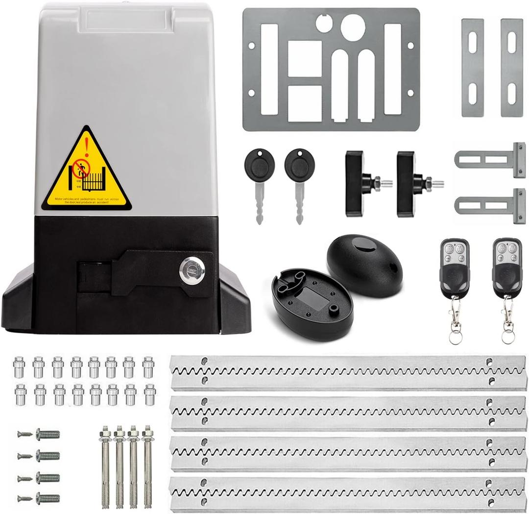 Blütezeit 2700lb Rack Drive Sliding Gate Opener, 550W Automatic Slide Gate Motor with IR Sensor & Remote Complete Kit, 3/4HP Electric Rolling Driveway Gate Operator for Gates up to 40ft