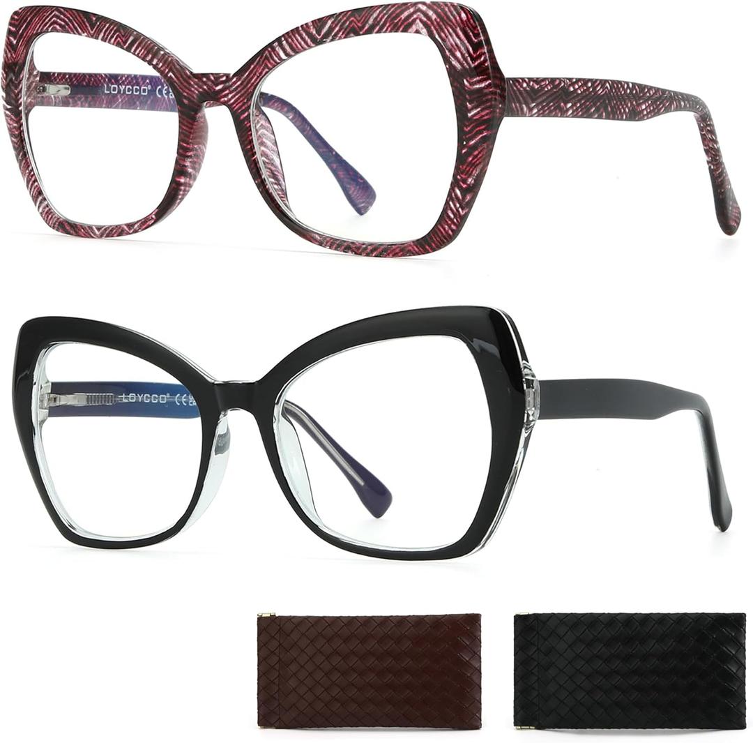 1/2/4/5 Pack Computer Reading Glasses Blue Light Blocking Readers Spring Hinge for Women Men (Square 2 Pack (Black+wine Brown))