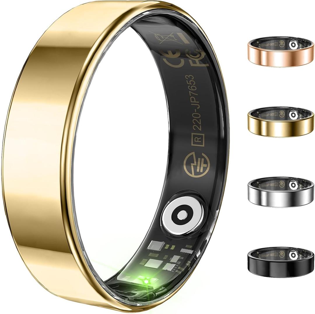 Fitness Tracker, Ultra-thin Smart Ring for Women Men,Health Activity Trackers,Fitness Ring with Sleep Tracker,Heart Rate Monitor,Step Counter,Calorie Pedometer,No Subscription,for iOS Android(Gold, Size 11)