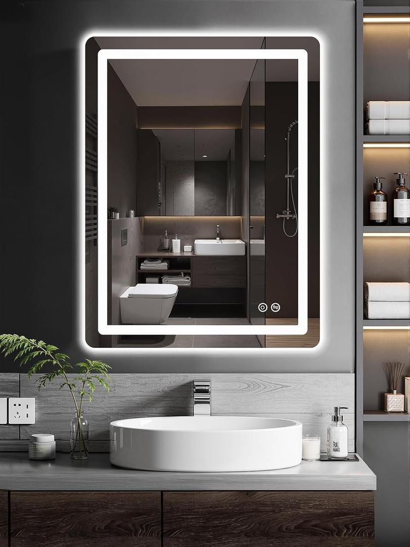 TRAHOME LED Bathroom Vanity Mirror 32"x24" with Lights, Front and Back Lit Wall Mirror, Anti Fog, Dimmable 3 Color Light, Memory Function, Shatterproof Glass, Plug in or Hardwired