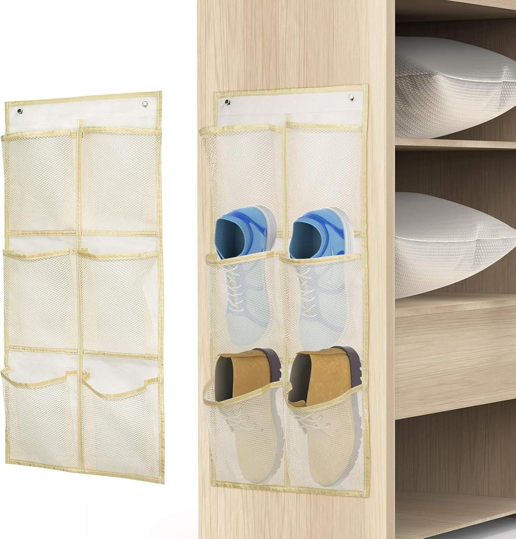 Wall Mounted Shoes Rack 2Pack/Can Store 6Pairs of Sneakers,with Sticky Hanging Mounts, Shoes Holder Storage Organizer Shelf,Door Shoe Hangers (SM06-Beige-2)