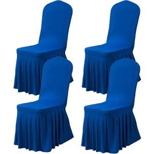 Dimatic Dining Room Chair Covers Set of 2, Stretch Parsons Slipcovers with Skirt Super Fit Spandex Chair Seat Protector Cover for Dining Room, Hotel, Ceremony (Blue)