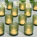 24 Pcs Votive Candle Holders, Glass Holders Bulk for Table Centerpiece, Tea Lights Candle Holders for Wedding Shower, Party and Home Decor Green
