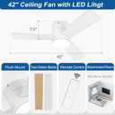 GESUM 42 Inch Ceiling Fan with Lights, Flush Mount Ceiling Fans with Remote Control, Dimmable, 3CCT, Reversible, White Outdoor Ceiling Fans for Patios Bedroom Kitchen Porch