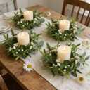 8 Pcs Green Artificial Eucalyptus Candle Rings Wreaths Mini Green Kitchen Cabinet Wreath Table Centerpieces Spring Summer with White Berry for Pillars Farmhouse Porch Front Door Wedding Decor