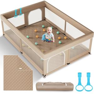 Omzer Baby Playpen with Mat 71"59" - Extra Large Playpen for Babies and Toddlers with Mat Included, Safety Playard for Baby with Gate, All-Wrapped Soft Sponge Baby Gate Playpen with Stable Mat Velcro