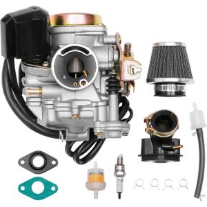 GY6 50cc Carburetor PD18J Carb 18mm Compatible With 4 Stroke 49cc 50cc 80cc 139QMB 139QMA Moped Engine for Taotao Kymco Scooter with Fuel Filter Spark Plug Intake Manifold