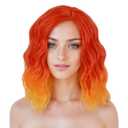 Orange Wigs for Women Flame Fire Color Side Part Curly Bob Wig Heat Resistant Synthetic Halloween Costume Cosplay Party Wigs (Ombre Orange)