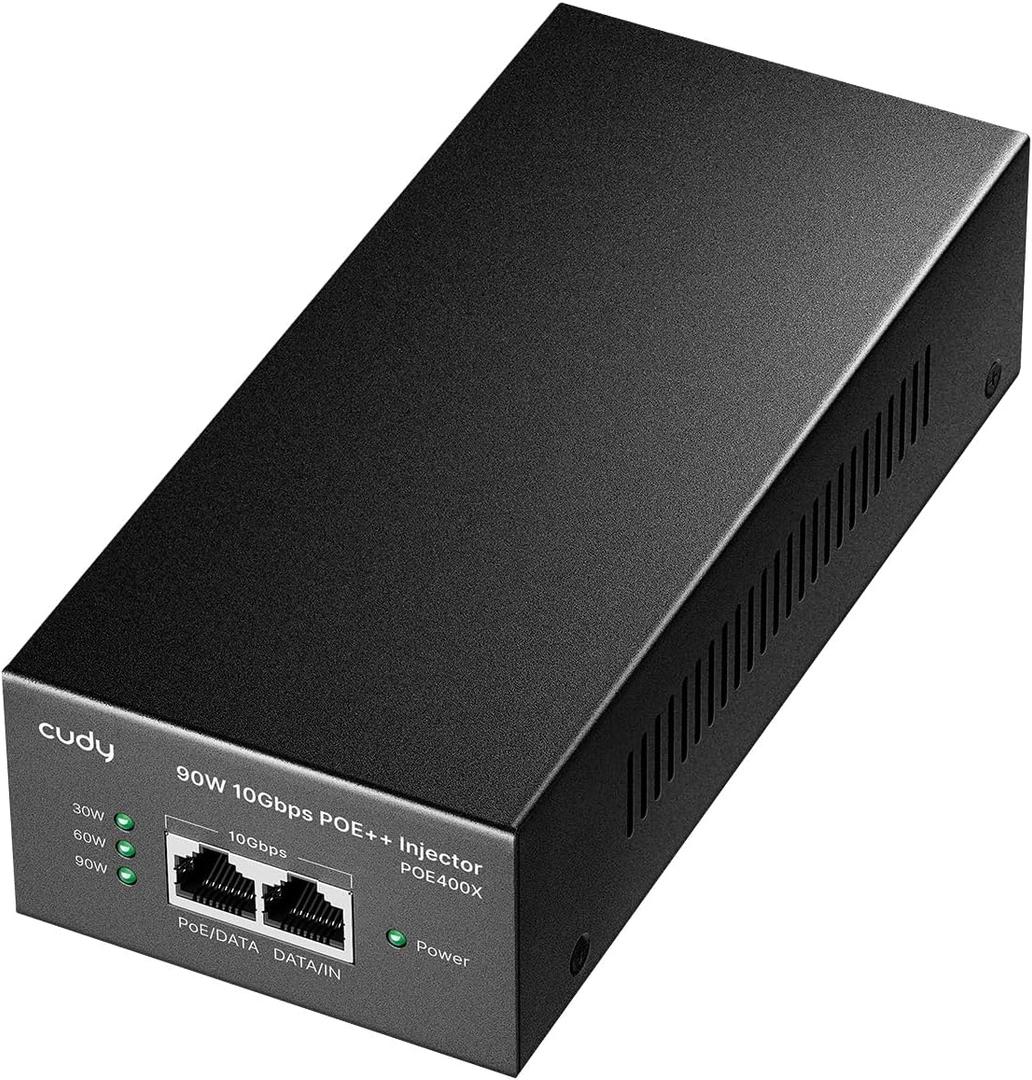 CUDY 794781 90W 10G Gigabit PoE/PoE+/PoE++ Injector up to 90 m, POE400X Black