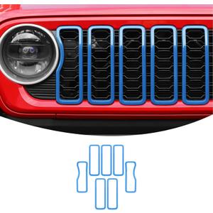 Linskip for 2024-2025 Jeep Wrangler JL 4XE & Gladiator JT Grille Inserts, Meshless Grille Bezel Covers for Jeep Wrangler Sport Rubicon Sahara Willys Mojave Rubicon, Exterior Accessories(Light Blue)