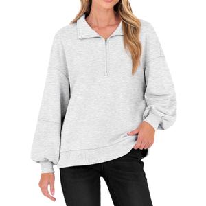ANRABESS Womens Oversized Sweatshirts Quarter Zip Long Sleeve Comfy Casual Pullover Tops 2025 Fall Trendy Y2K Clothes (Large, Light Grey)