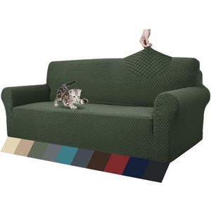 ZNSAYOTX 1 Piece Jacquard Couch Covers for 3 Cushion Couch Living Room High Stretch Sofa Cover Pets Dogs Friendly Anti Slip Thickened Slipcovers Furniture Protector (Sofa, Army Green)