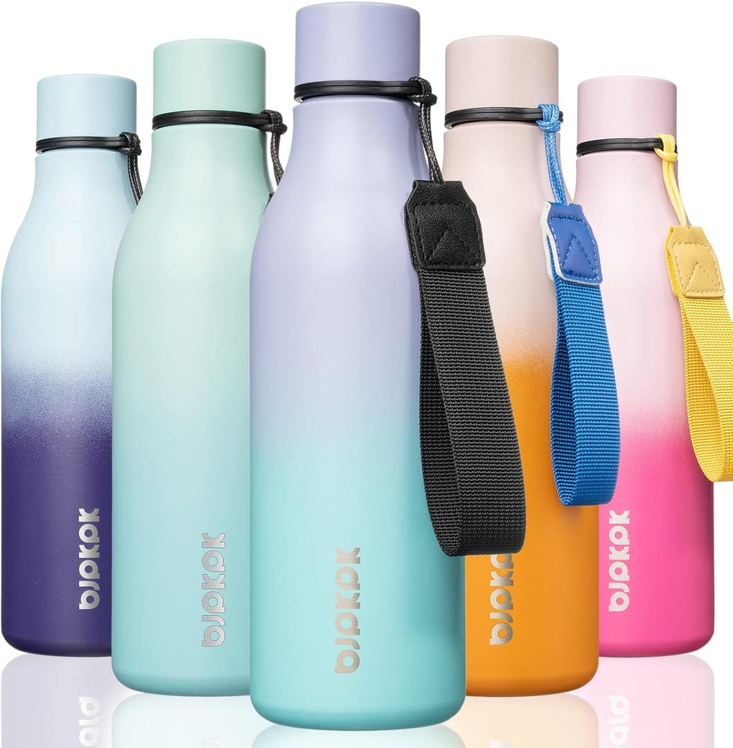 BJPKPK Insulated Water Bottles, 18 oz Stainless Steel Metal Water Bottle with Strap, BPA Free Leak Proof Thermos, Mugs, Flasks, Reusable Water Bottle for Sports & Travel, Lavender Mint