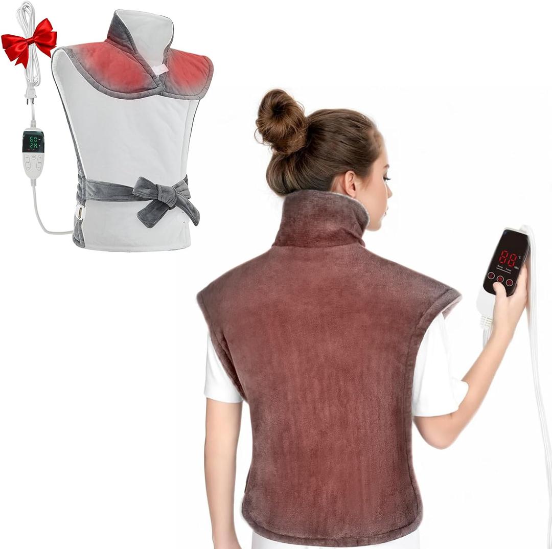 Mothers Day Gifts & Birthday Gifts for Wife Women Men Mom, Electric Weighted Pad for Neck Back Shoulder Pain Relief, 25"x37" Large Full Body Heating Pad for Menstrual Cramps 5 Heat Levels/Snug Fit Gray