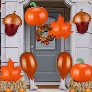 8 Pcs 24 Inch Thanksgiving Inflatable Turkey Legs Pumpkin Maple Leaves Pine Cones Outdoor Decorations Autumn Thanksgiving Blow up PVC Inflatable Hanging Ornaments for Indoor Outdoor Party Photo Props