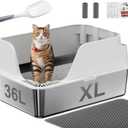 Non-Stick Stainless Steel Litter Box, XL Side Opening Splash-Proof & Leak-Proof Seamless Seal, Ellenpent Large Capacity, Cat Litter Box with Lid for Multi-Cats, Easy-Clean & Durable (White)