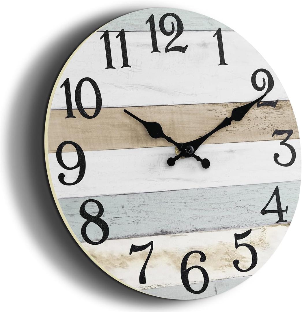 12 Inch Wall Clock Rustic Wood Wall Clocks Battery Operated No Tick Clocks Decorative for Kitchen Living Room Bathroom Farmhouse