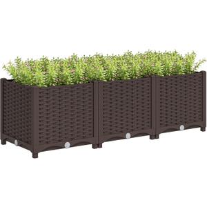 Outsunny 4 x 1 x 1 ft Raised Garden Bed, Indoor Outdoor Plastic Planter Box with Drainage Holes, Drain Plugs and Water Reservoirs for Vegetables, Herbs, Flowers & Succulents, Brown