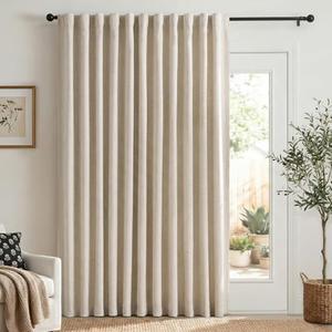 100% Blackout Shield Linen Blackout Curtains for Bedroom 96 Inches Long, Back Tab/Rod Pocket Living Room Drapes, Thermal Insulated Blackout Curtains 1 Panel Set, 100" W x 96" L, Oatmeal
