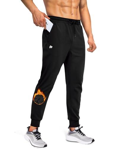 FOGFIRE Mens Fleece Lined Joggers with Zipper Pockets, Water Resistant Winter Sweatpants for Hiking, Running, Gym Black X-Large