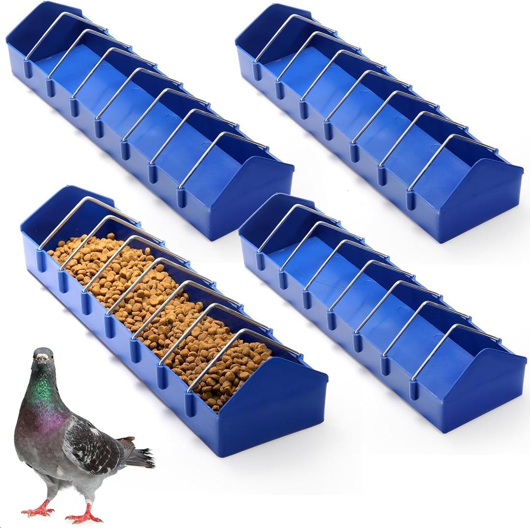 Coloch 4 Pack Large Pigeon Feeder, 8 Slot Poultry Feeder Bowl Thick Chicken Feeding Dish Bird Food Dispenser Tool Slot Container for Bird, Chicken, Duck, Poultry, Parrots