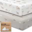2-Pack Waterproof Crib Sheets for Boys, Girls - 52x28 Fitted Organic Cotton Baby Crib Sheets, Toddler Mattress Protector Cover, Washable, Soft & Durable Baby Bedding Essentials (Savannah)