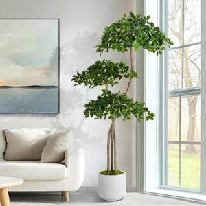 6ft Tall Artificial Black Olive Tree with 1260 Lifelike Leaves, Tall Fake Plants, Artificial Olive Tree Indoors in White Pots, Faux Olive Tree with 3 Poles for Living Room Office Garden Decor (6feet)