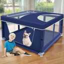 42x42 Inch Puppy Playpen with Cover, Dog Playpen for Puppies or Small Dogs, Pet Fence for Indoor & Outdoor, Sturdy Safety DogPen with Thickened Fabric, High-Strength Nylon Wire Mesh, Blue