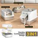 Enclosed Stainless Steel Litter Box, Large Metal Litter Box with Lid, Front & Top Entry, Odor Control & Dog Proof, Scratch-Resistant, Easy Clean (White)