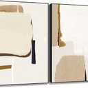 EUROPICART Abstract Wall Art, Set of 2 Black Framed Canvas Paintings, Neutral Beige 16 x 24