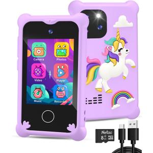 Upgrade Kids Phone Toys for 3 4 5 6 Year Old Girls and Boys, Toddler Emulated Touchscreen Smartphone with No Calls, No Internet, Christmas Birthday Gifts for Kids Ages 3-8 (Purple)