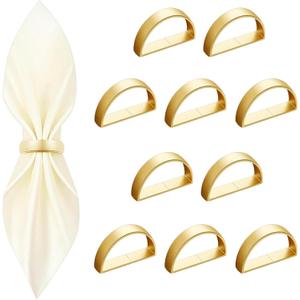 10 Pcs Gold Napkin Rings - Metal Napkin Ring(Semicircle) Stainless Steel Napkin Rings for Table Settings Wedding Christmas Party Dinner Table
