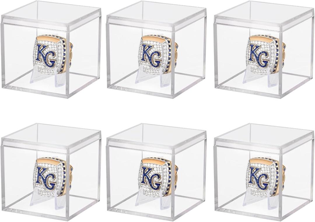 6 Pack Championship Ring Display Case Clear Acrylic Display Case Mini Baseball Softball Ring Holder Single Ring Display Box Stand 1 Slot Ring Hole Storage Box Gift for Sports Fans, 2.16 Inch