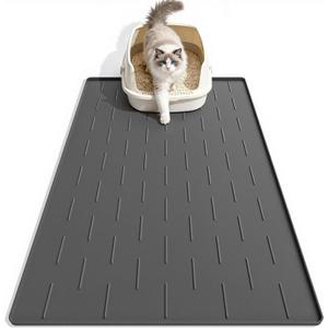 Pieviev Silicone Cat Litter Trapping Mat, 34''x22'' Large Cat Litter Mat, Easy to Clean & Soft on Kitty Paws, Waterproof Kitty Litter Pads for Indoor Cats, Dark Grey