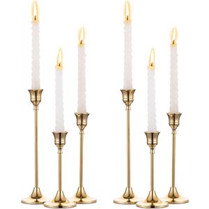 2 Sets(6 Pcs) Brass Gold Metal Taper Candle Holders Candlestick Holders, Vintage Modern Decorative Centerpiece Candlestick Holders for Table Mantel Wedding Housewarming Gift