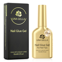 UNA GELLA 6 in 1 Gel Nail Glue for Clear Acrylic Nails Tips, 15ml UV Nail Glue Long Lasting Super Strong Brush for Base Coat, Clear Fake Nails, and Soft Gel Tips Lamp Curing Required