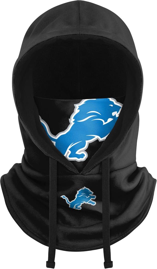 NFL Team Logo Black Drawstring Winter Cap Hooded Gaiter Balaclava Face Cover (One Size)